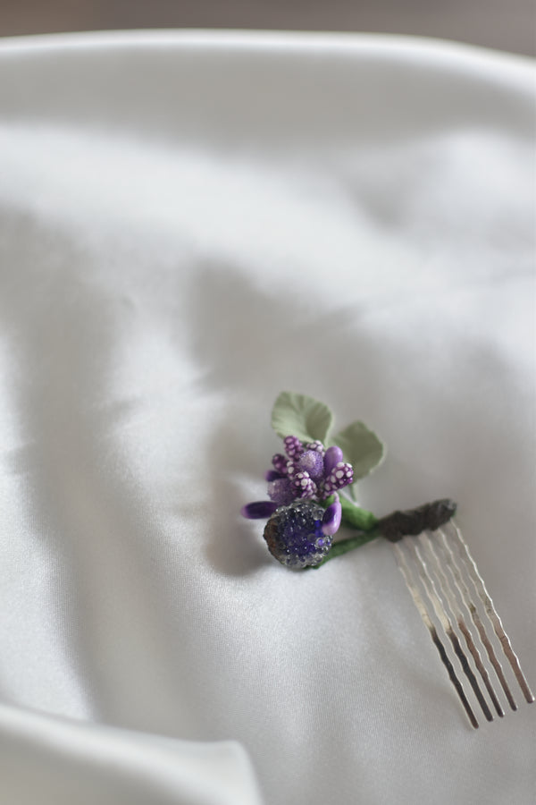 Tocado mini horquilla Jardín lavanda y azul