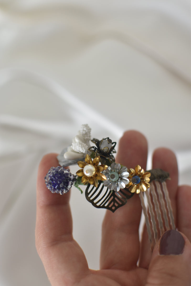 Tocado mini horquilla Jardín universo y flores