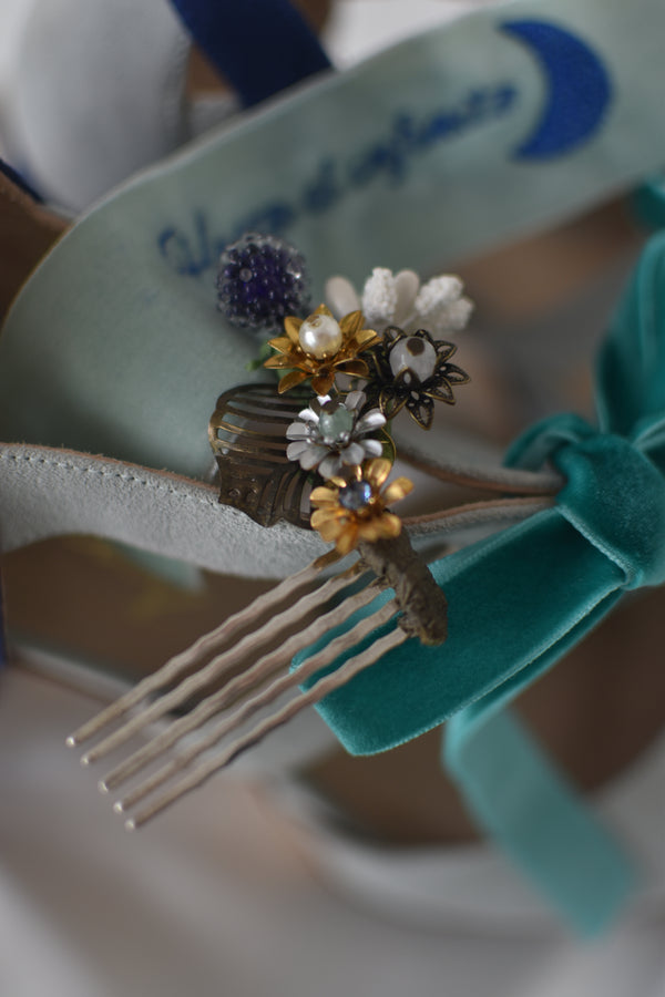 Tocado mini horquilla Jardín universo y flores