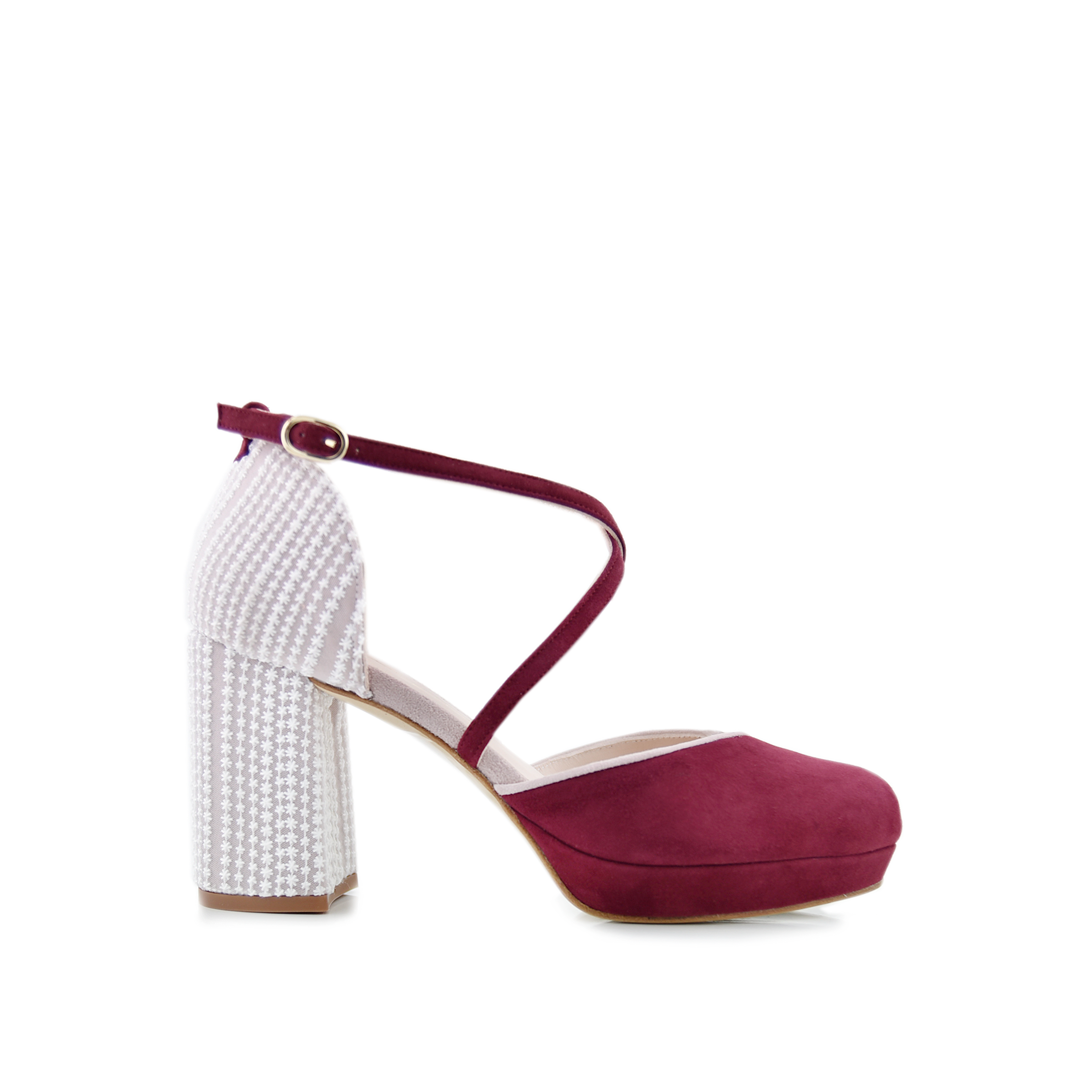 ZAPATO TACON PERSONALIZADO ANTE BORGOÑA Y BLANCO PARA NOVIAS