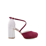 ZAPATO TACON PERSONALIZADO ANTE BORGOÑA Y BLANCO PARA NOVIAS