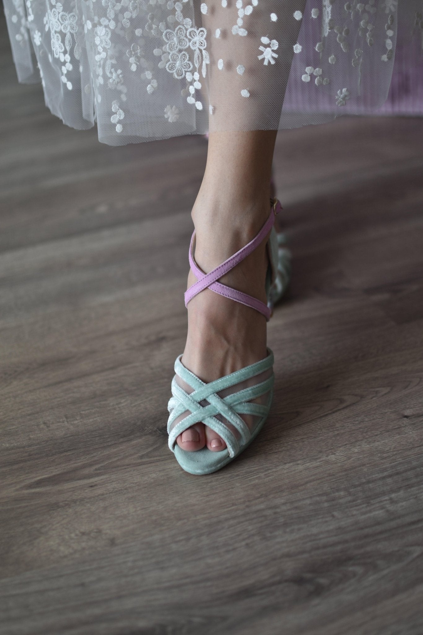 ANTONELLA Blossom mint - rosa velvet petit - zapatos_novia
