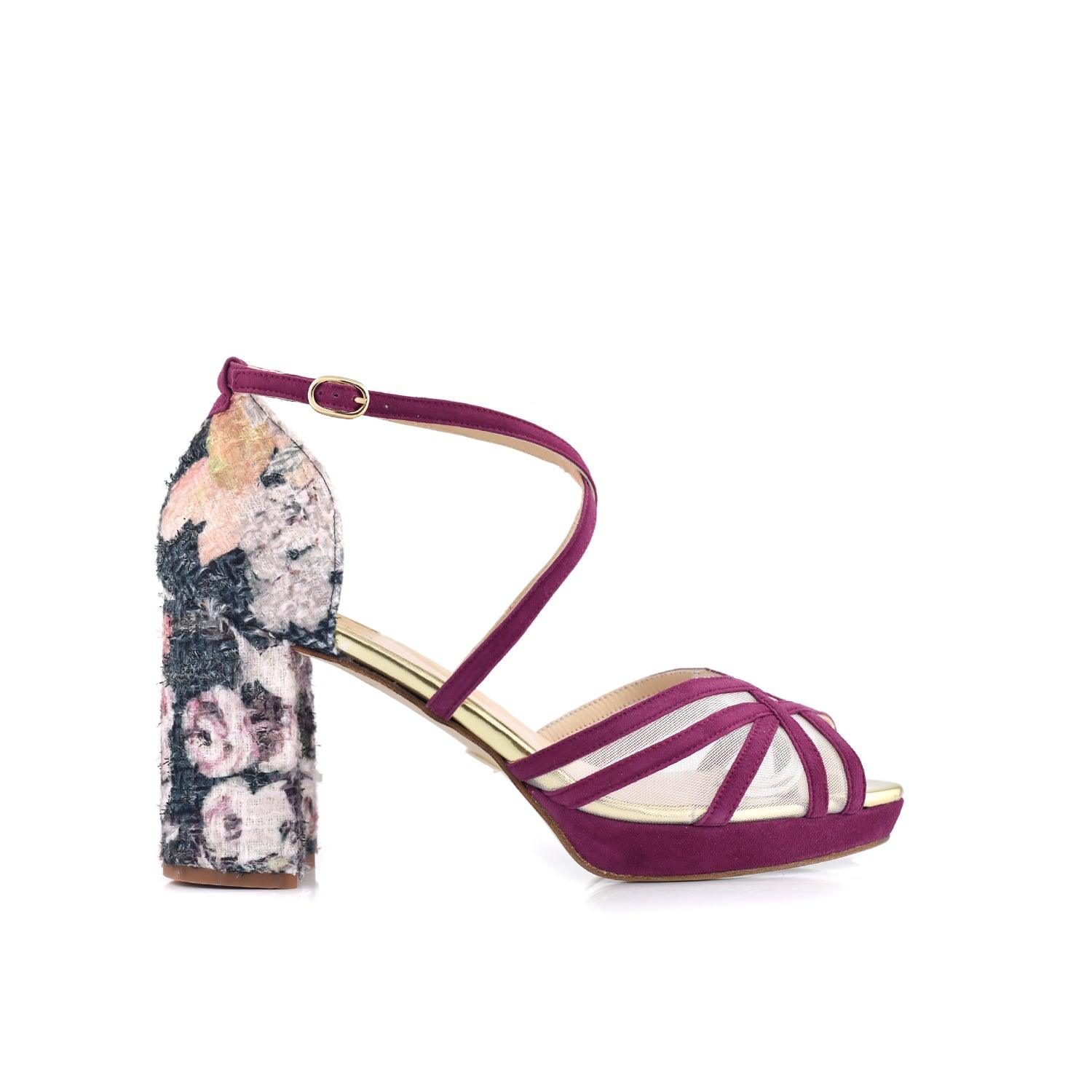 Antonella Burdeos Bugundi Tweed Total Midi — Zapatos de novia Lomas Shoes