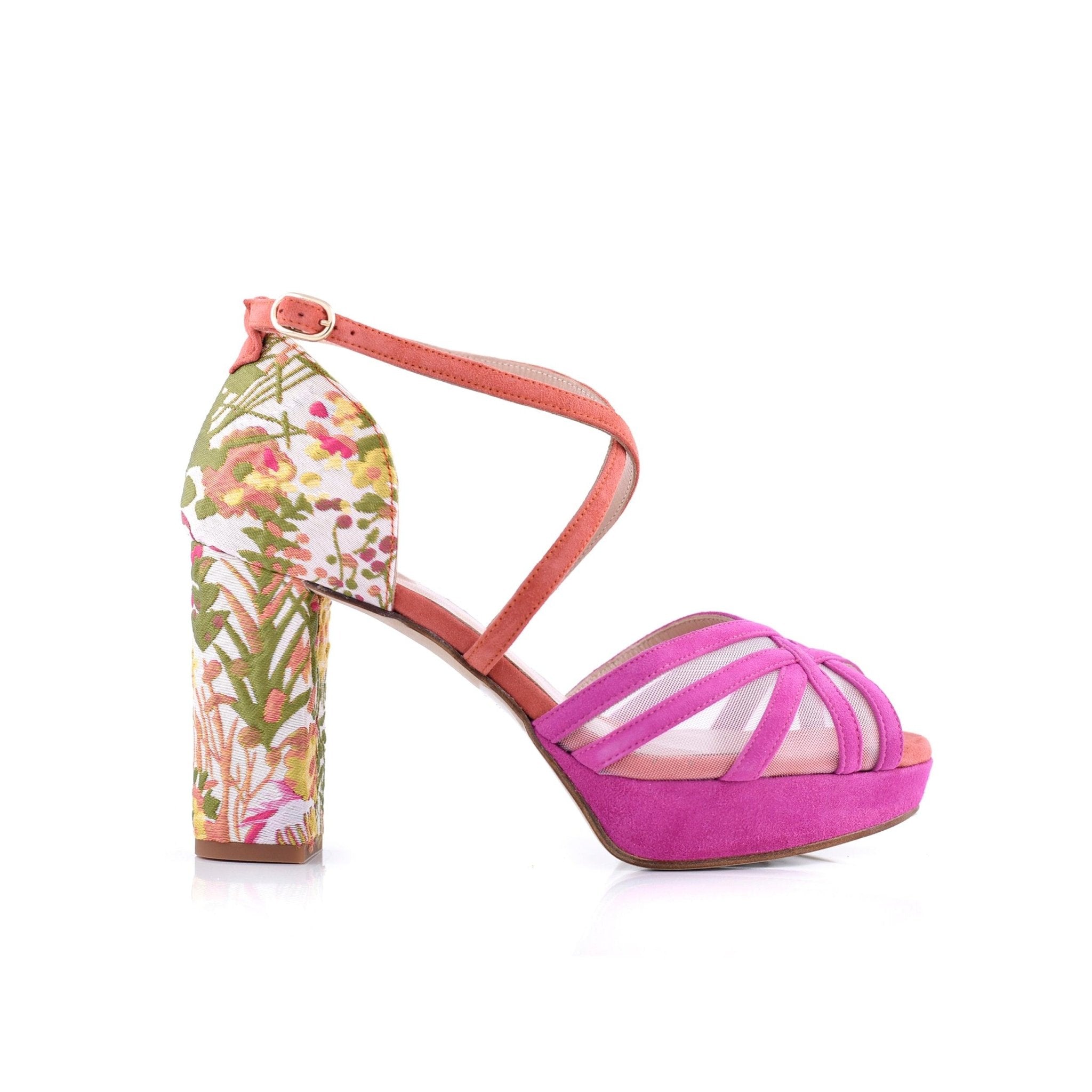 Antonella Buganvilla Fucsia Y Mandarina Alto — Zapatos de novia Lomas Shoes