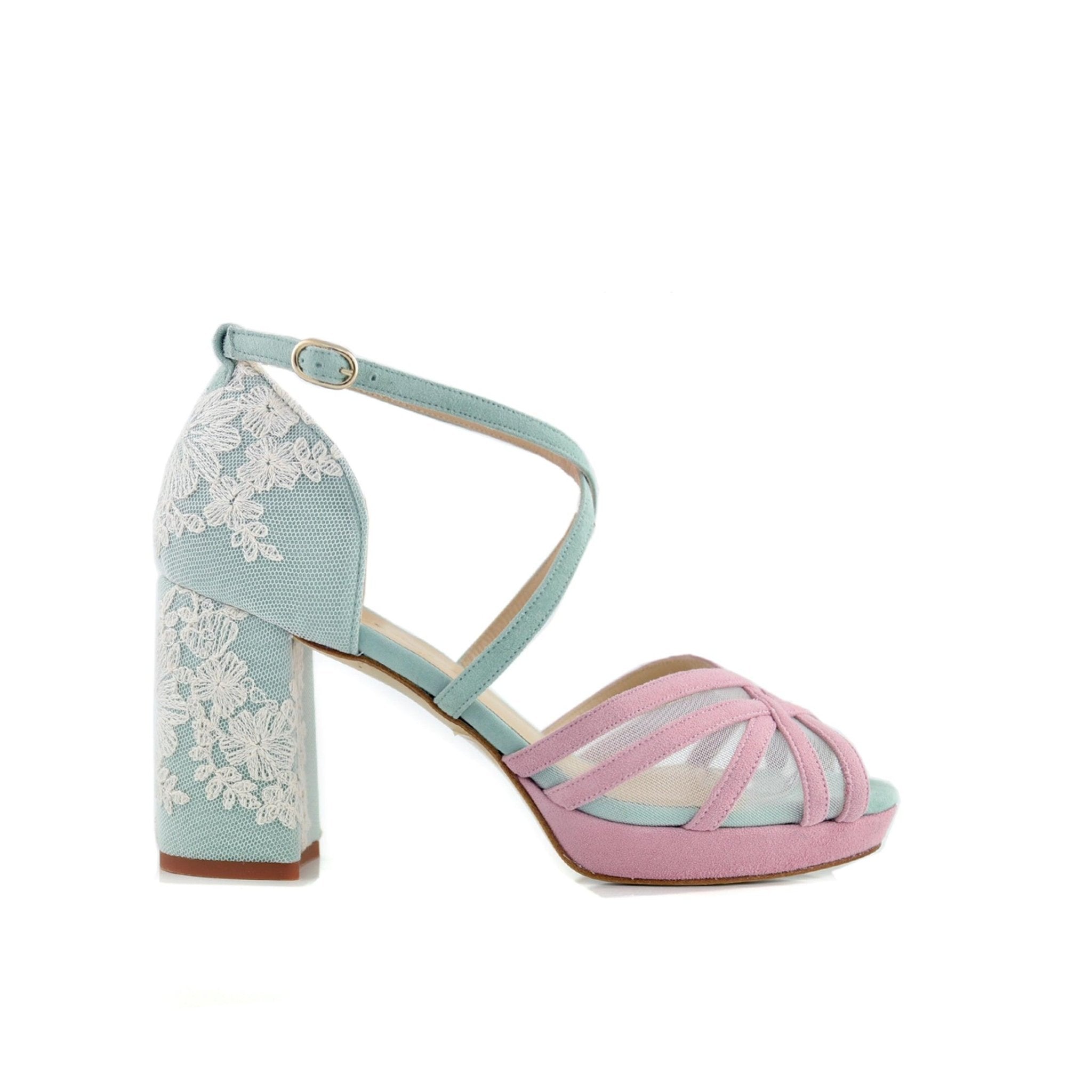 Antonella Blanco Pink-Mint Oliveti Midi — Zapatos de novia Lomas Shoes