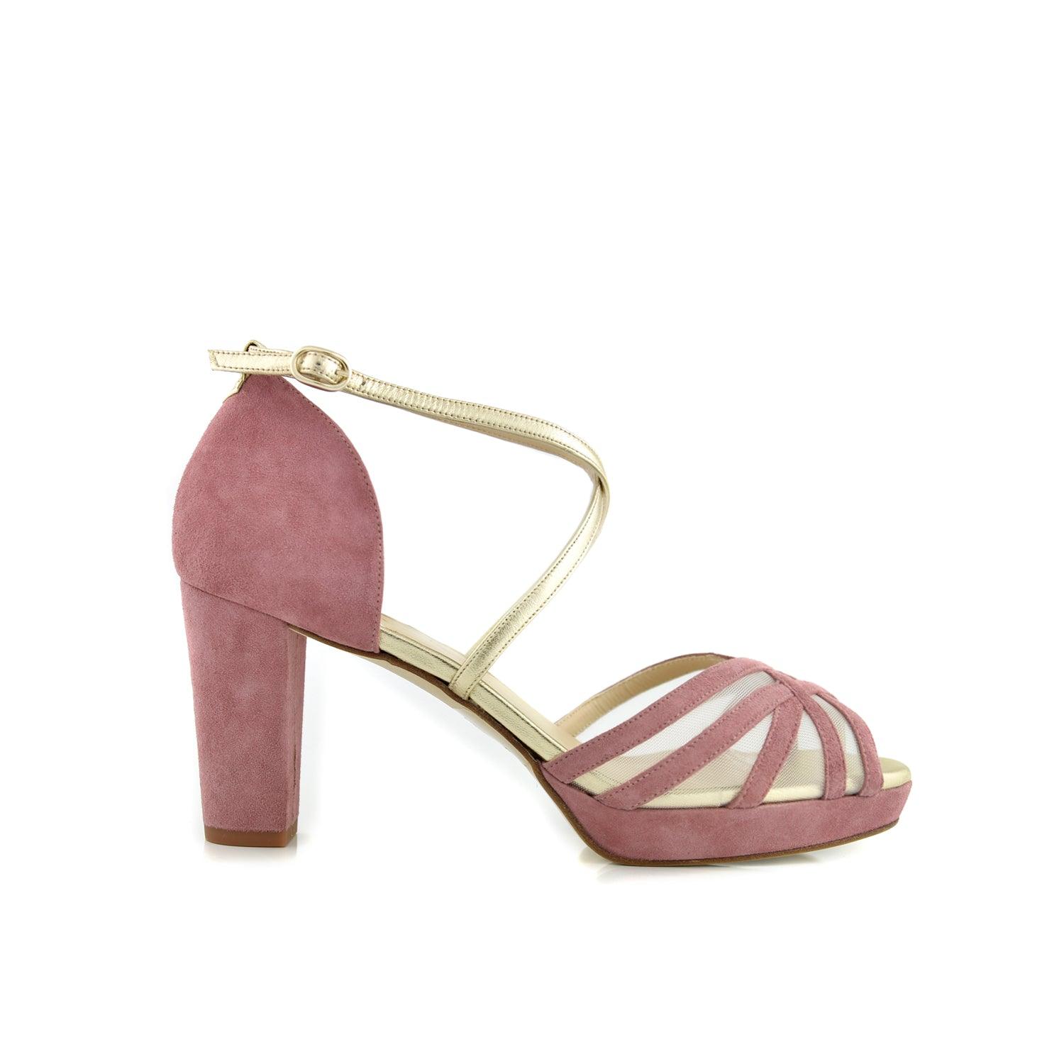 Antonella Rosa Antique-Oro Midi Alto — Zapatos de novia Lomas Shoes