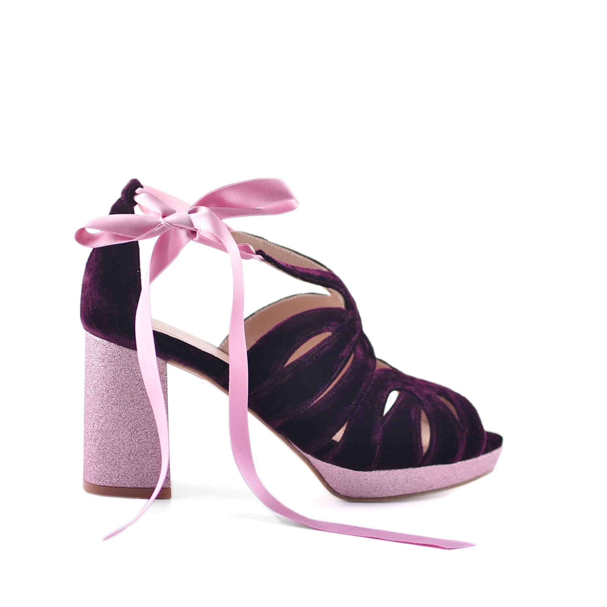Aravis Burdeos Glitter Midi — Zapatos de novia Lomas Shoes