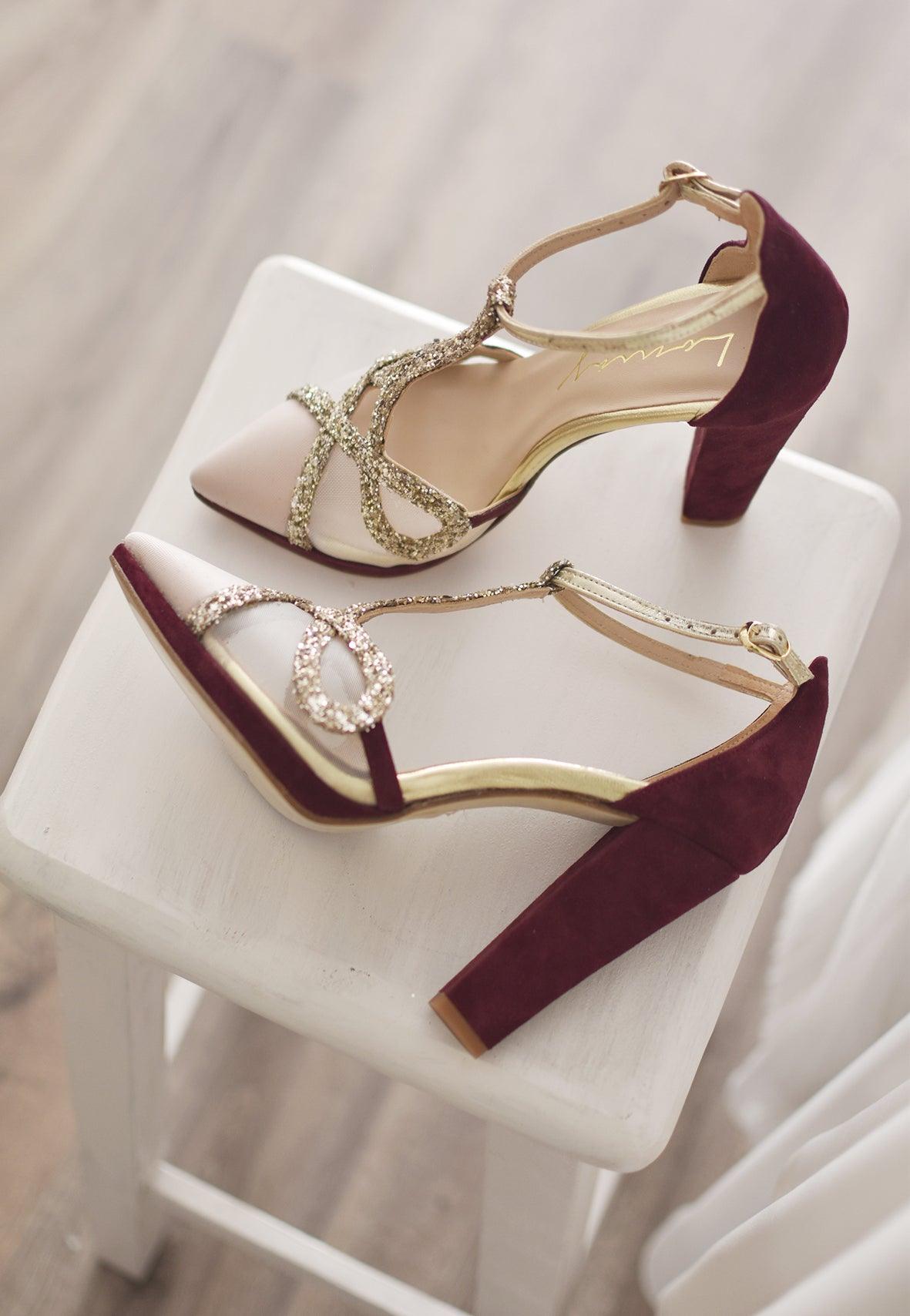 .BLACK LOVE MACARENA burdeos con glitter oro TALLA 37 - zapatos_novia