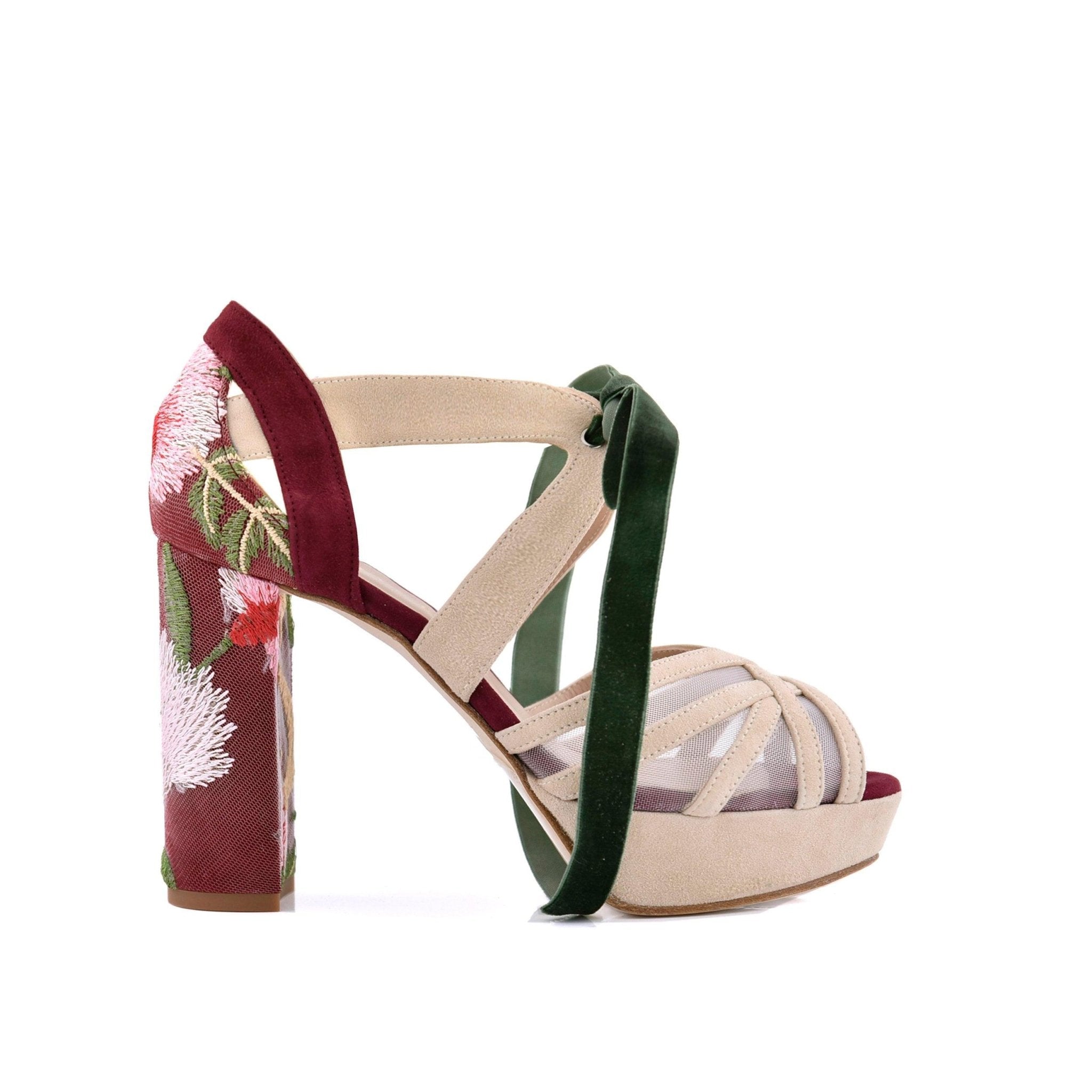 Ciara Burdeos Beige-Burgundi Peonía Alto — Zapatos de novia Lomas Shoes