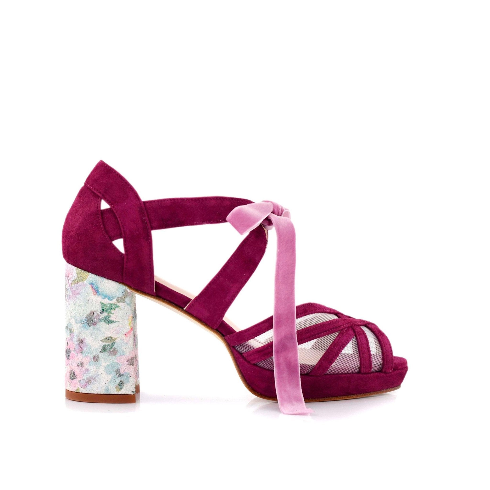 Ciara Burdeos Blossom Borgoña Midi — Zapatos de novia Lomas Shoes
