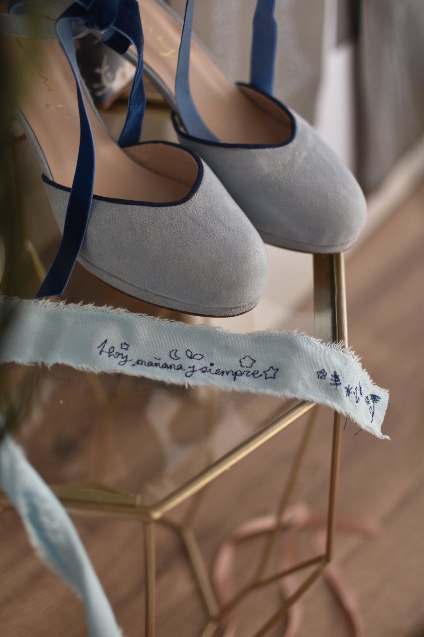 Cinta de ramo novia bordado frase Hoy, mañana , siempre - zapatos_novia