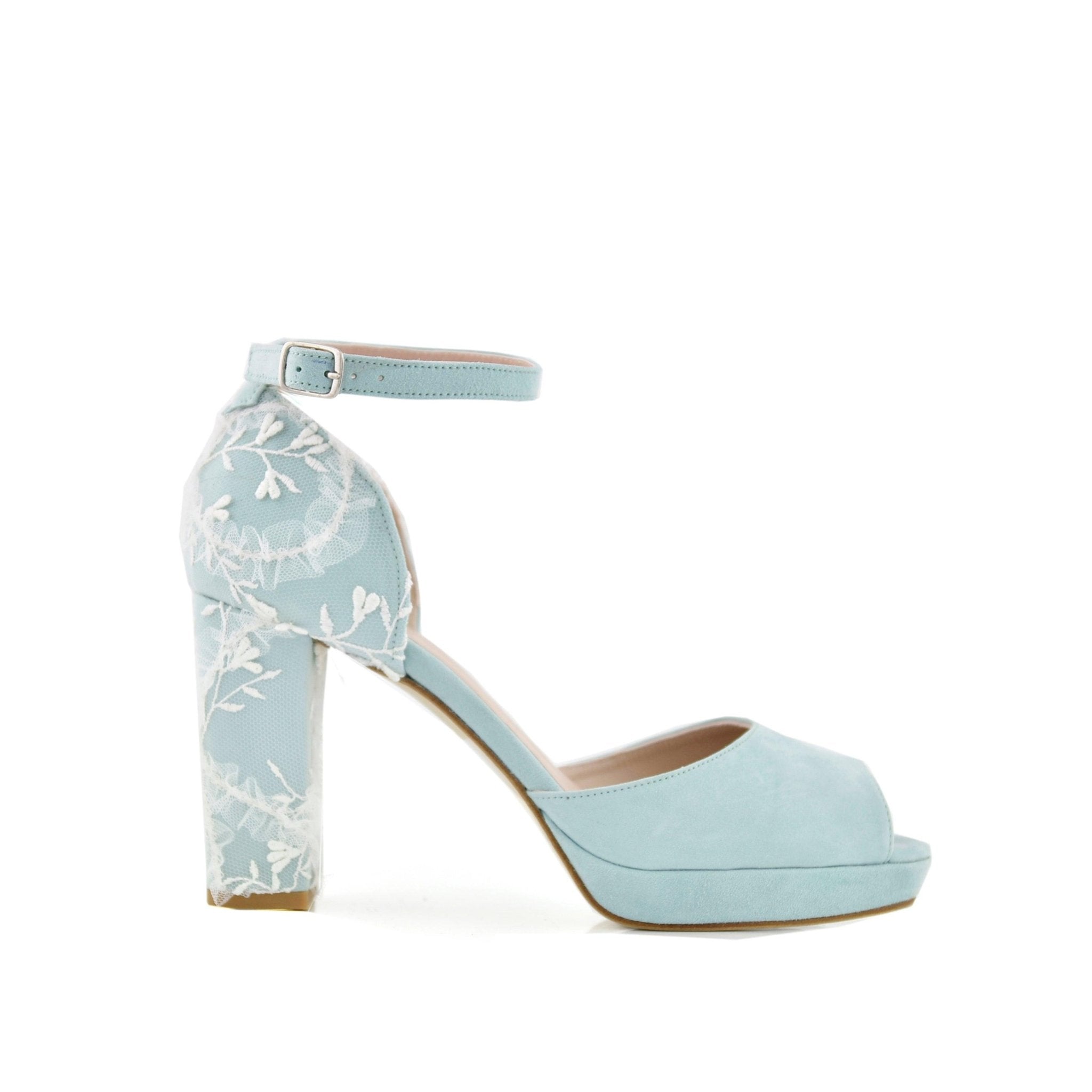 Diana Blanco Mint Bordado Camille Alto — Zapatos de novia Lomas Shoes
