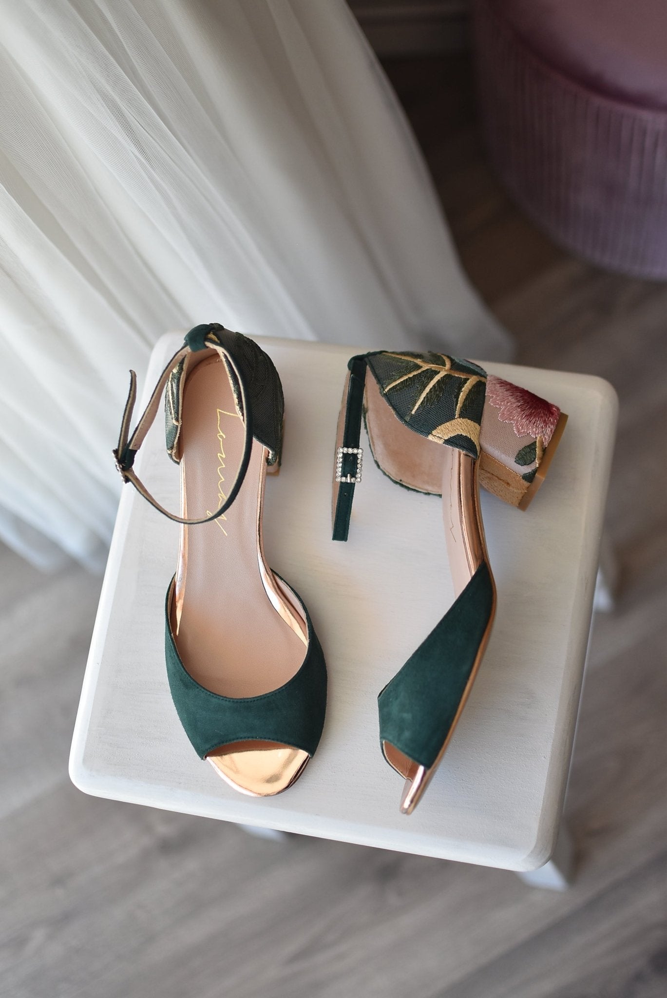 Diana verde bordado Jordania mini - zapatos_novia
