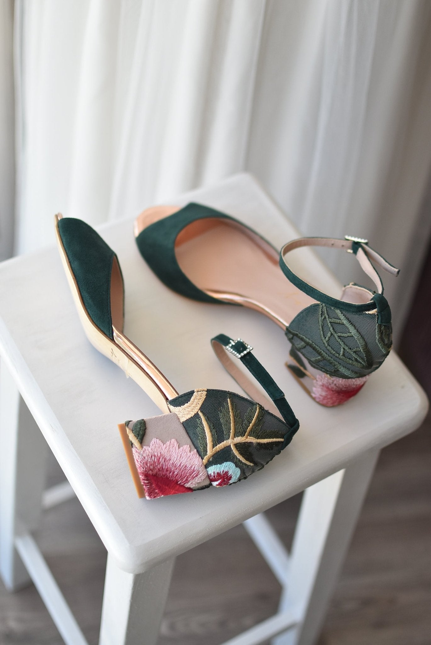 Diana verde bordado Jordania mini - zapatos_novia