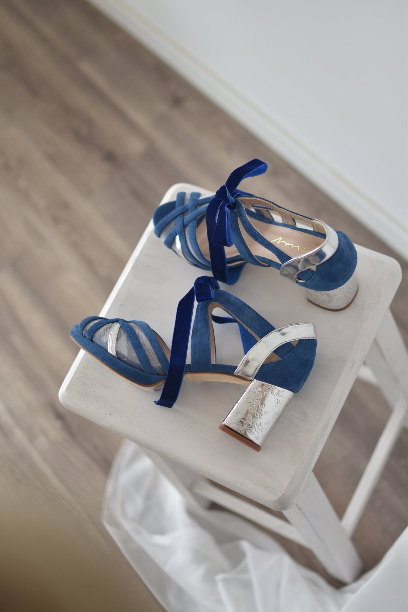 .En stock CIARA azul jeans espejo floral plata petit talla 37 - zapatos_novia