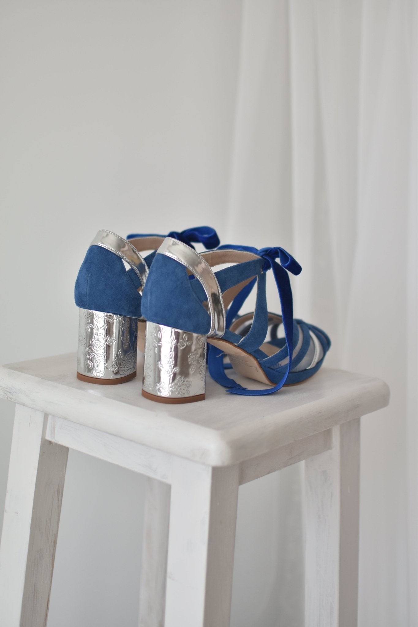 .En stock CIARA azul jeans espejo floral plata petit talla 37 - zapatos_novia