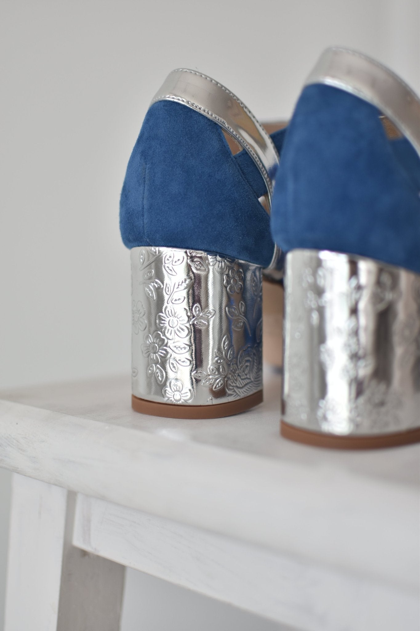 .En stock CIARA azul jeans espejo floral plata petit talla 37 - zapatos_novia