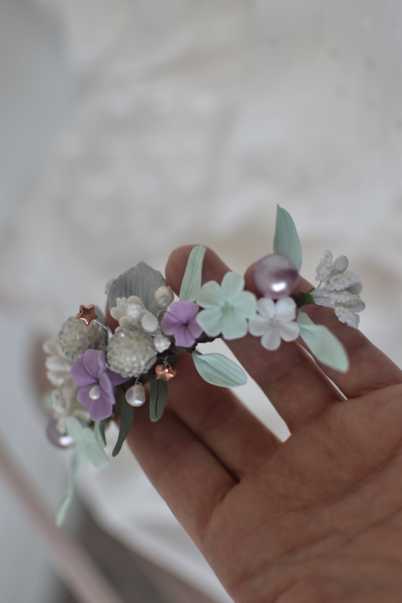 EN STOCK Tocado porcelana novia lavanda - zapatos_novia