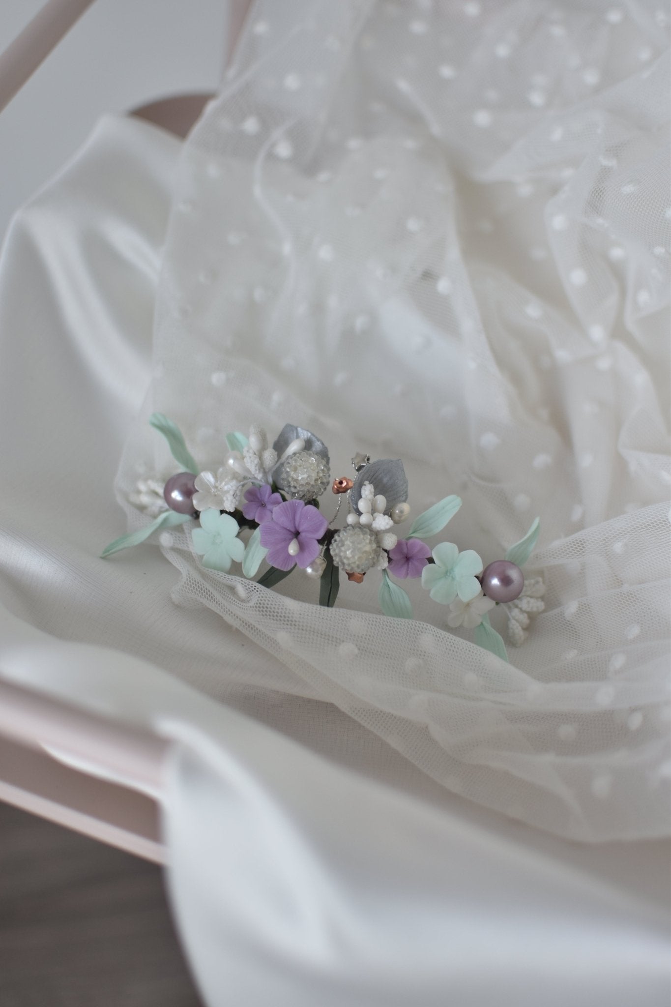 EN STOCK Tocado porcelana novia lavanda - zapatos_novia