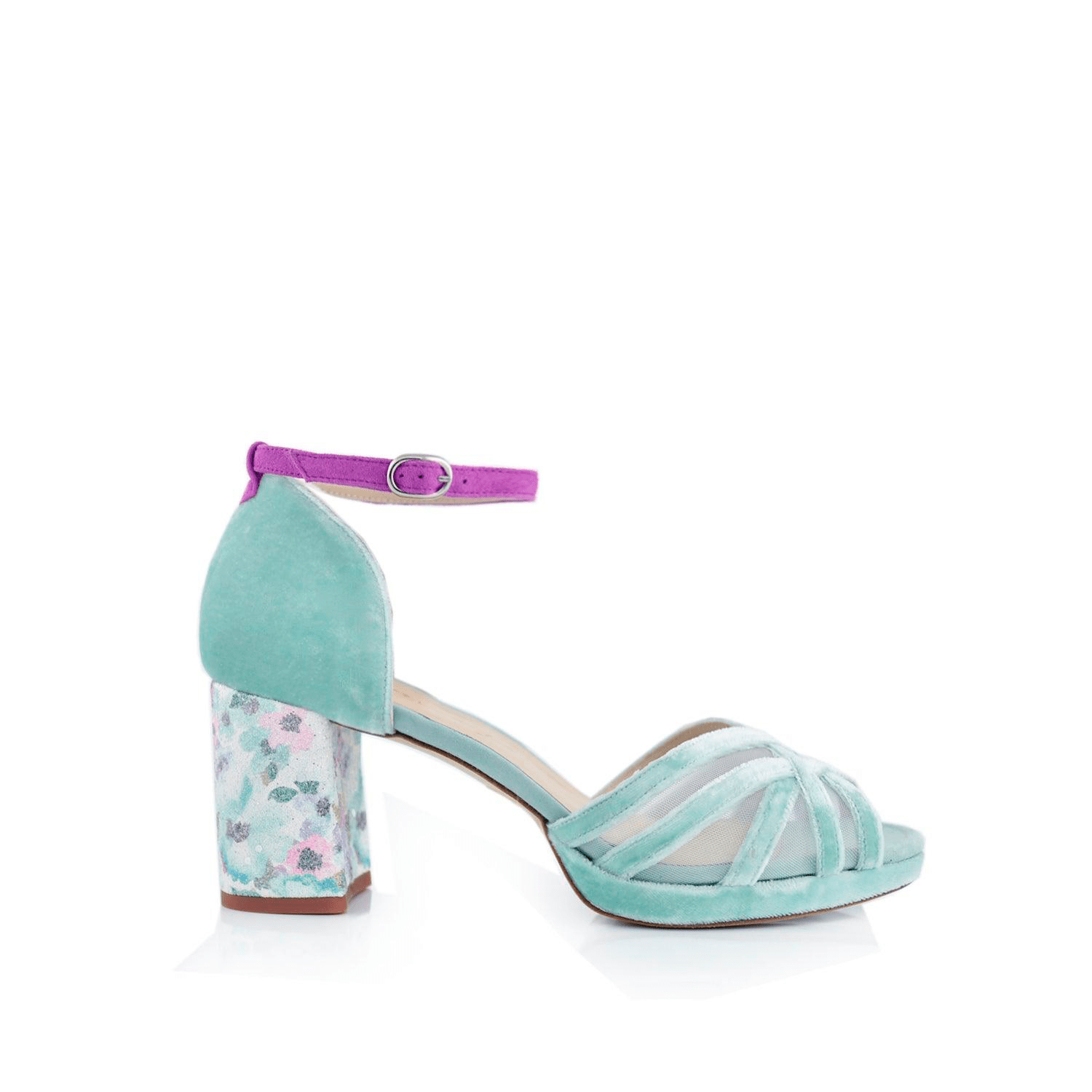 Greta Celeste Blossom Mint Velvet Petit — Zapatos de novia Lomas Shoes