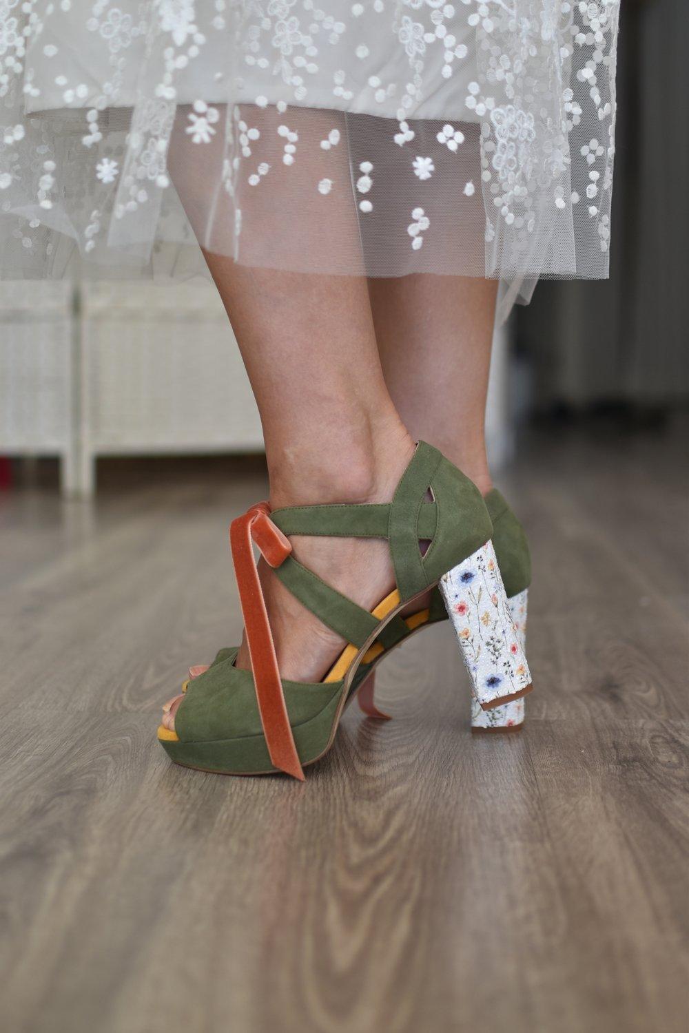 HERA abierto Amazonas kaki & mango glitter Tivoli 95 - zapatos_novia