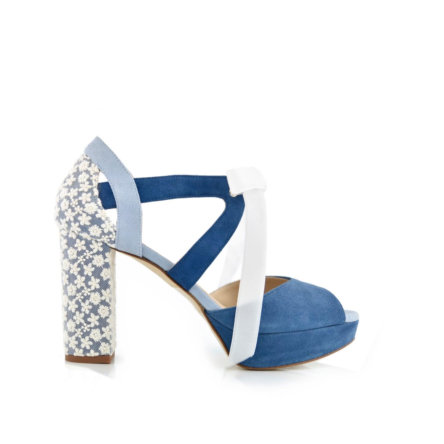 Hera Celeste Azul Mallard Marion Alto — Zapatos de novia Lomas Shoes