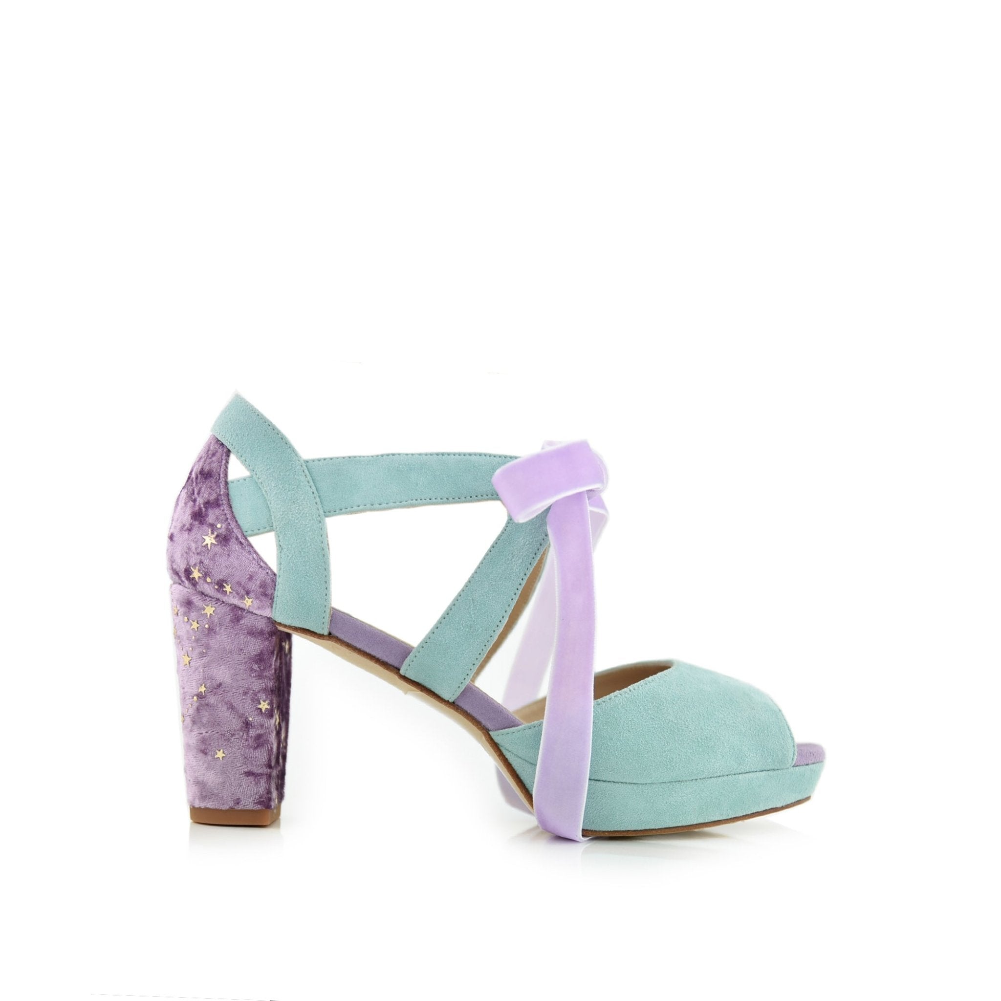 Hera Lavanda Aqua Y Velvet Alto — Zapatos de novia Lomas Shoes