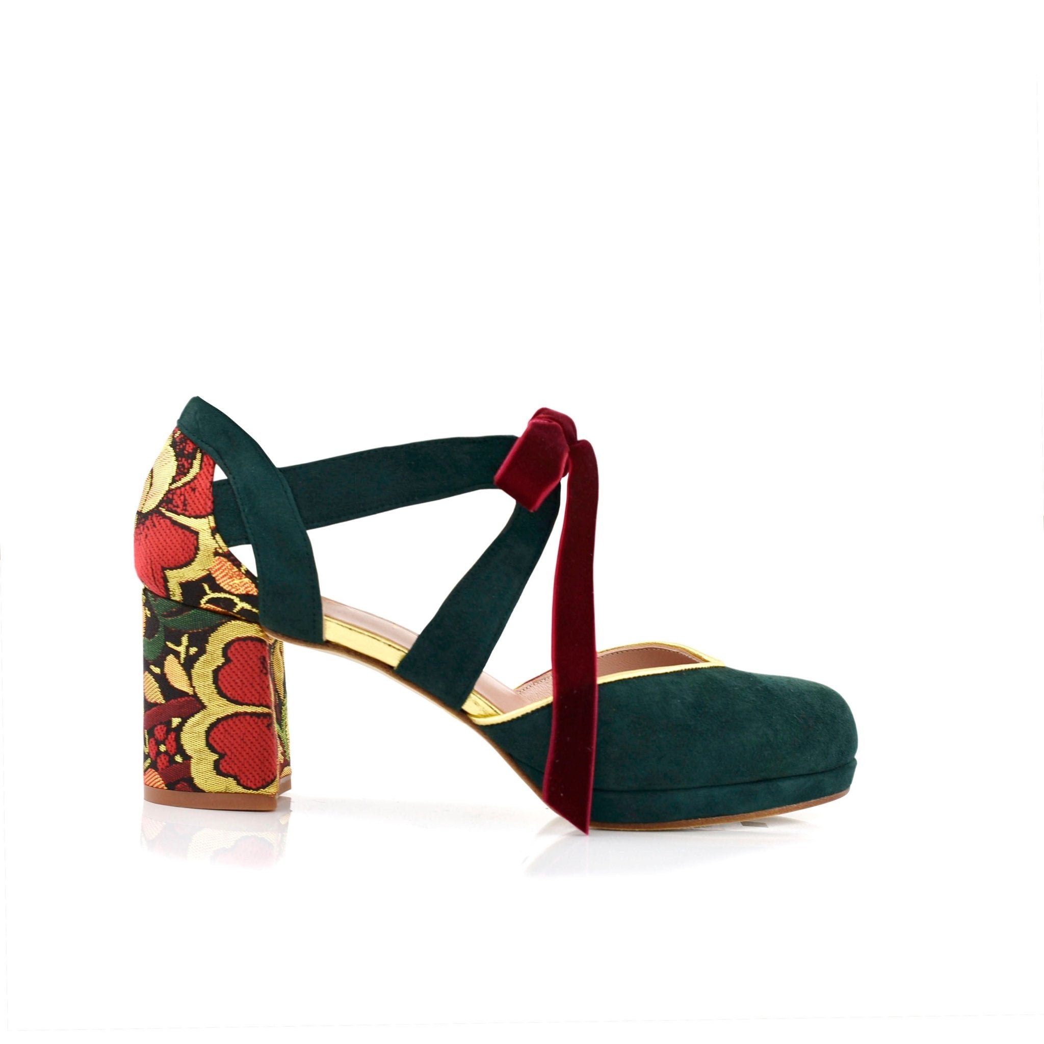 Hera Verde Brocado Mini — Zapatos de novia Lomas Shoes