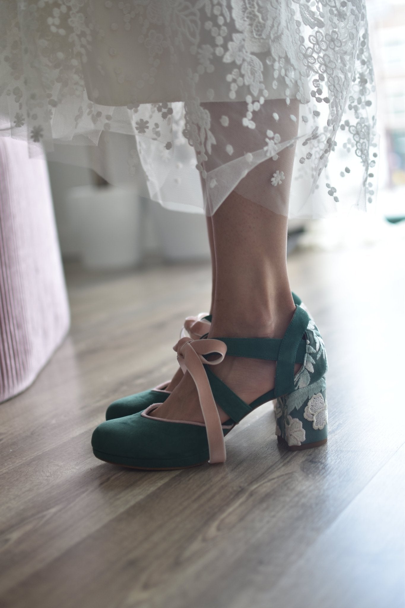 HERA cerrado verde olvido bordado Atenas mini - zapatos_novia