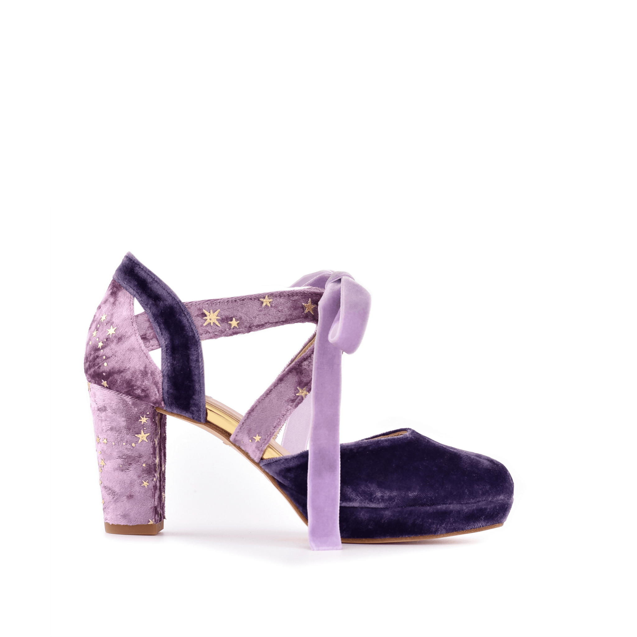 Hera Lavanda Velvet Constelación Midi Alto — Zapatos de novia Lomas Shoes