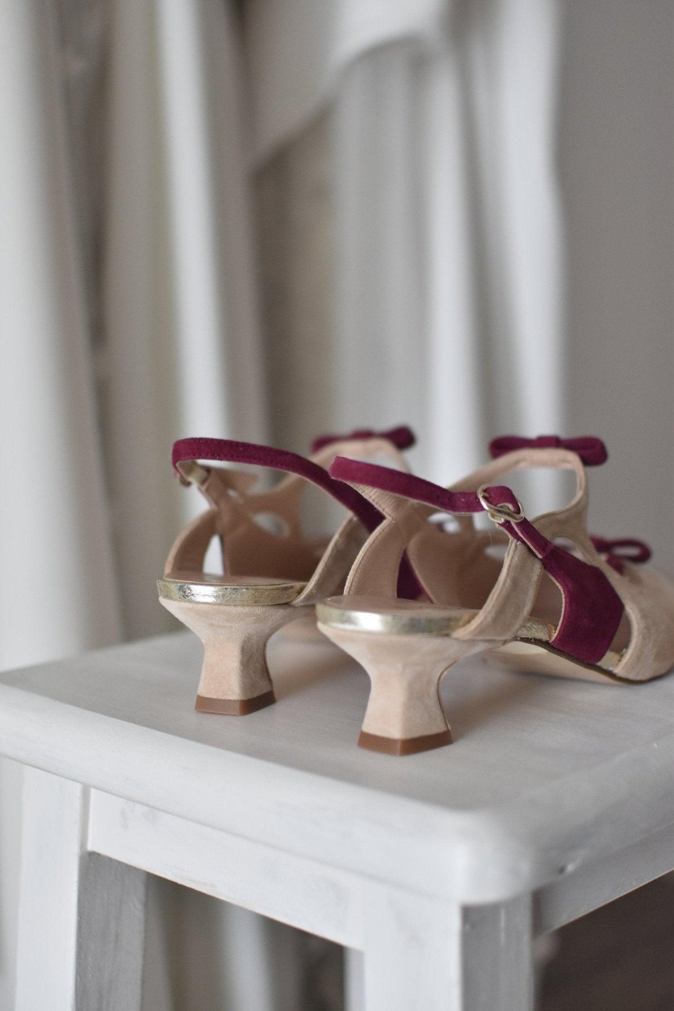 LOLA - Emalina natural y burdeos tacón 3cm - zapatos_novia