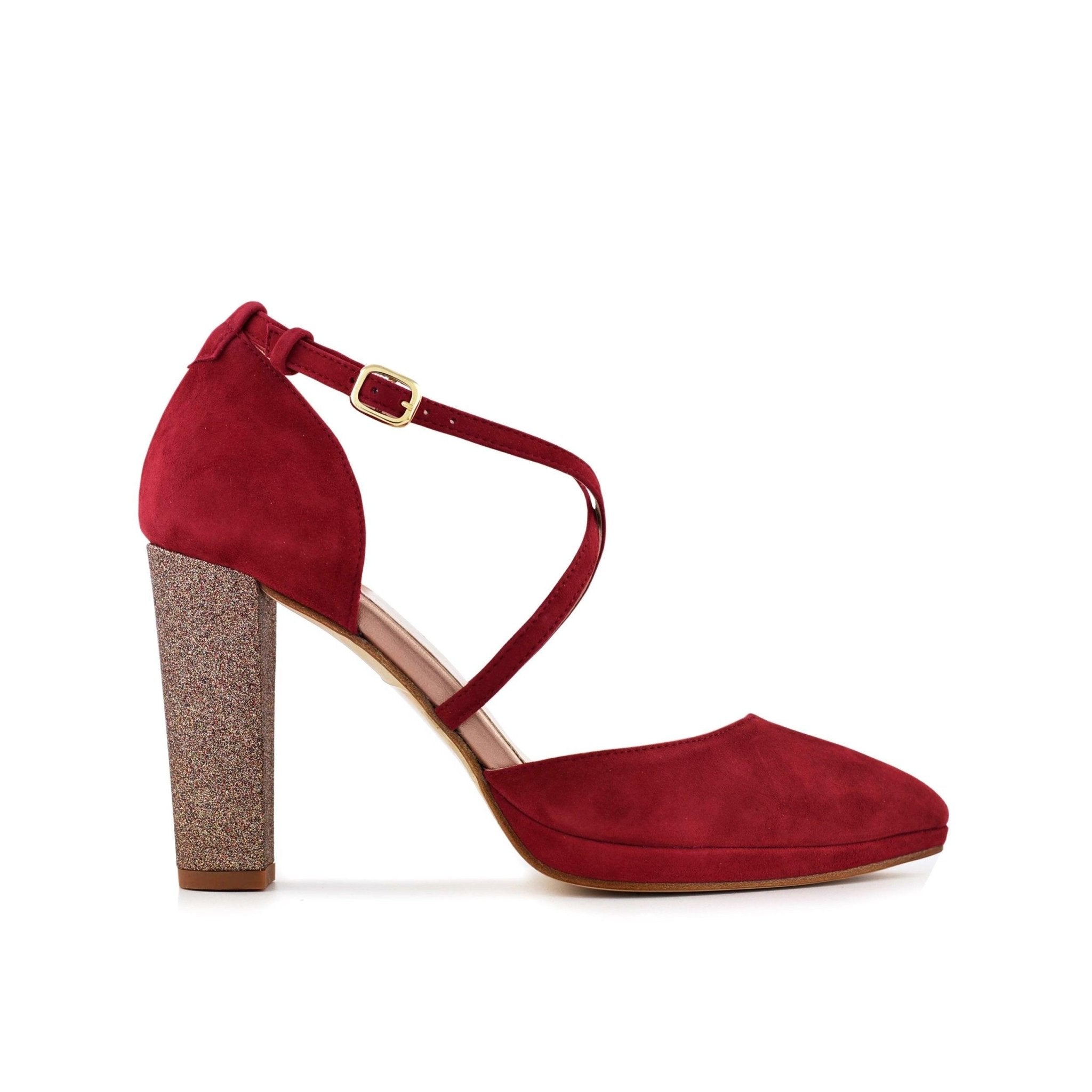 Lola Burdeos Glitter Maxi — Zapatos de novia Lomas Shoes