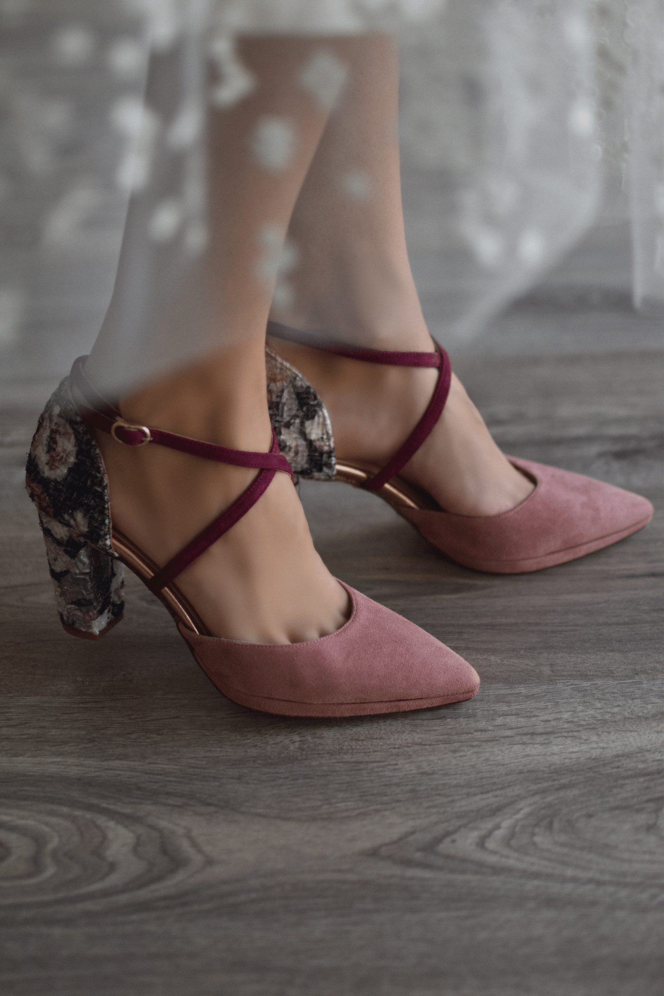 LOLA rosa antique tweed floral midi - zapatos_novia