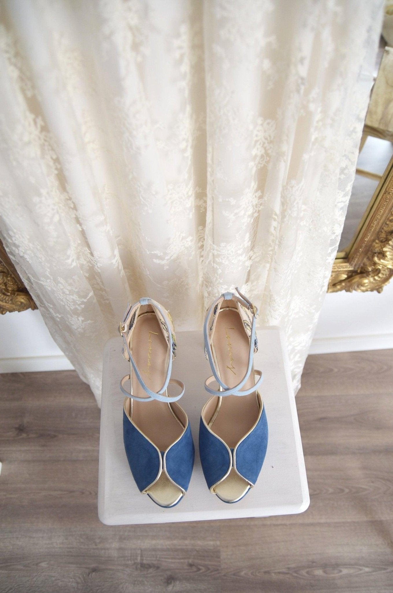 Luna azulón bordado Filipinas mini - zapatos_novia