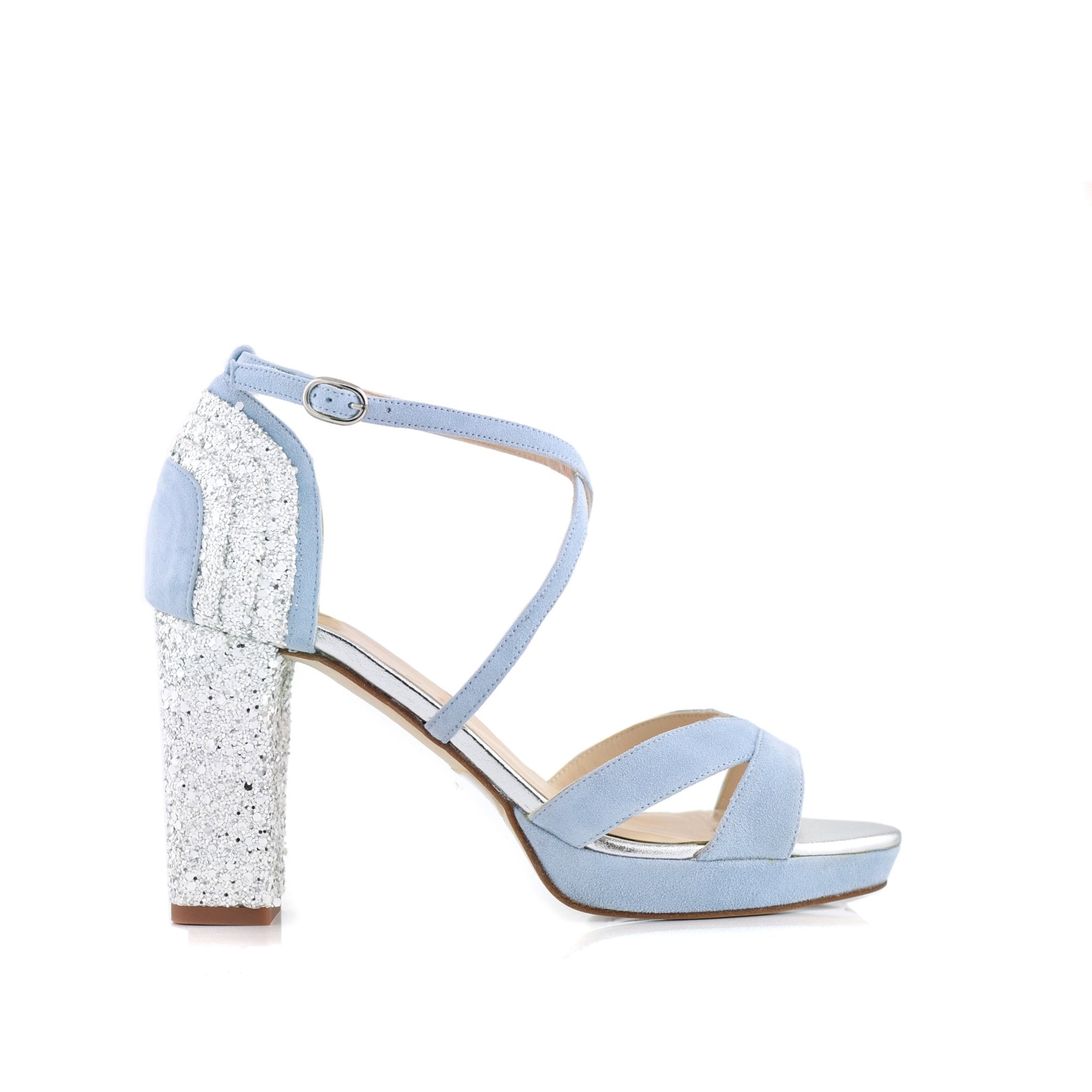 Marsella Celeste Glitter Cristal Alto — Zapatos de novia Lomas Shoes