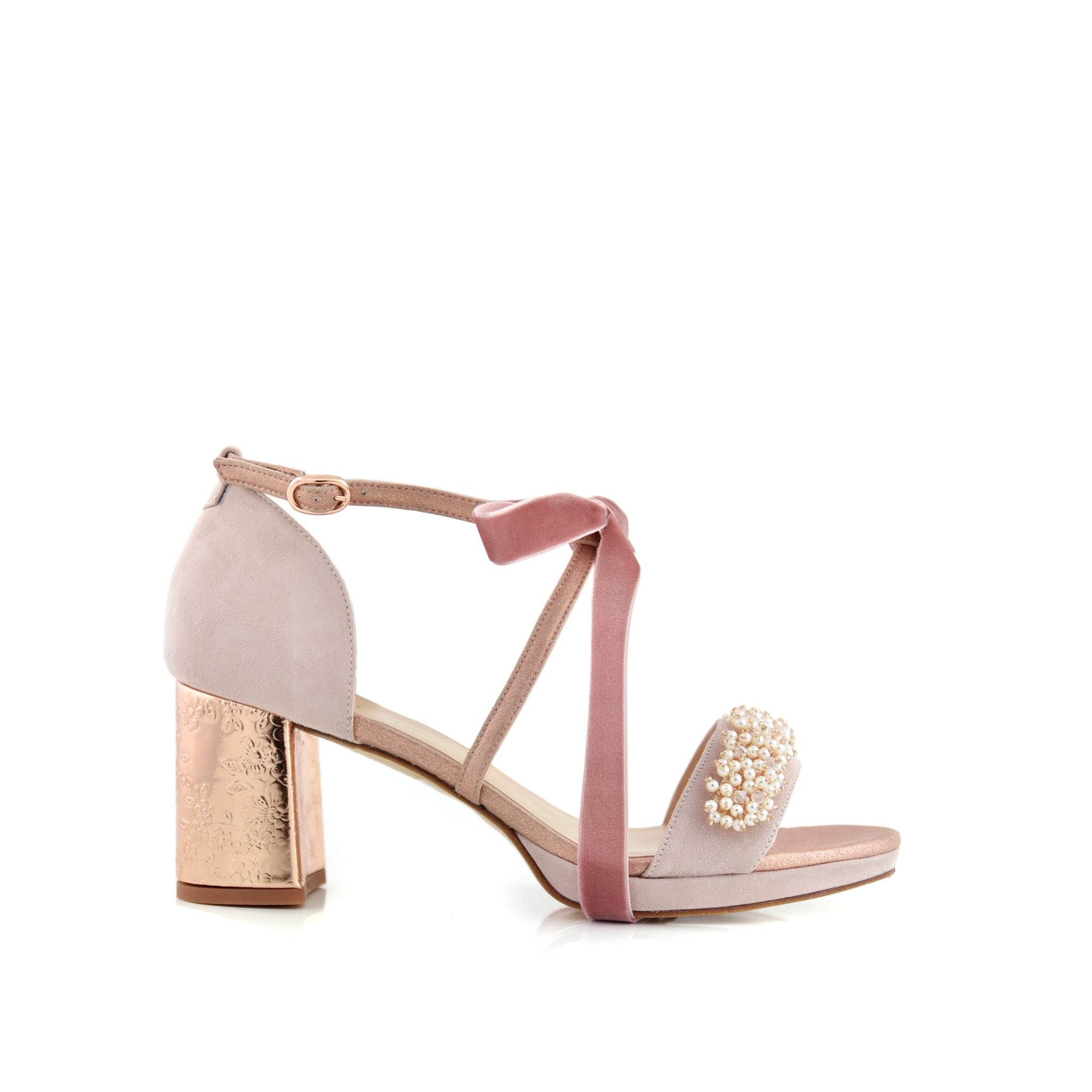 MATILDA rosa suave perls espejo oro rosa midi - zapatos_novia