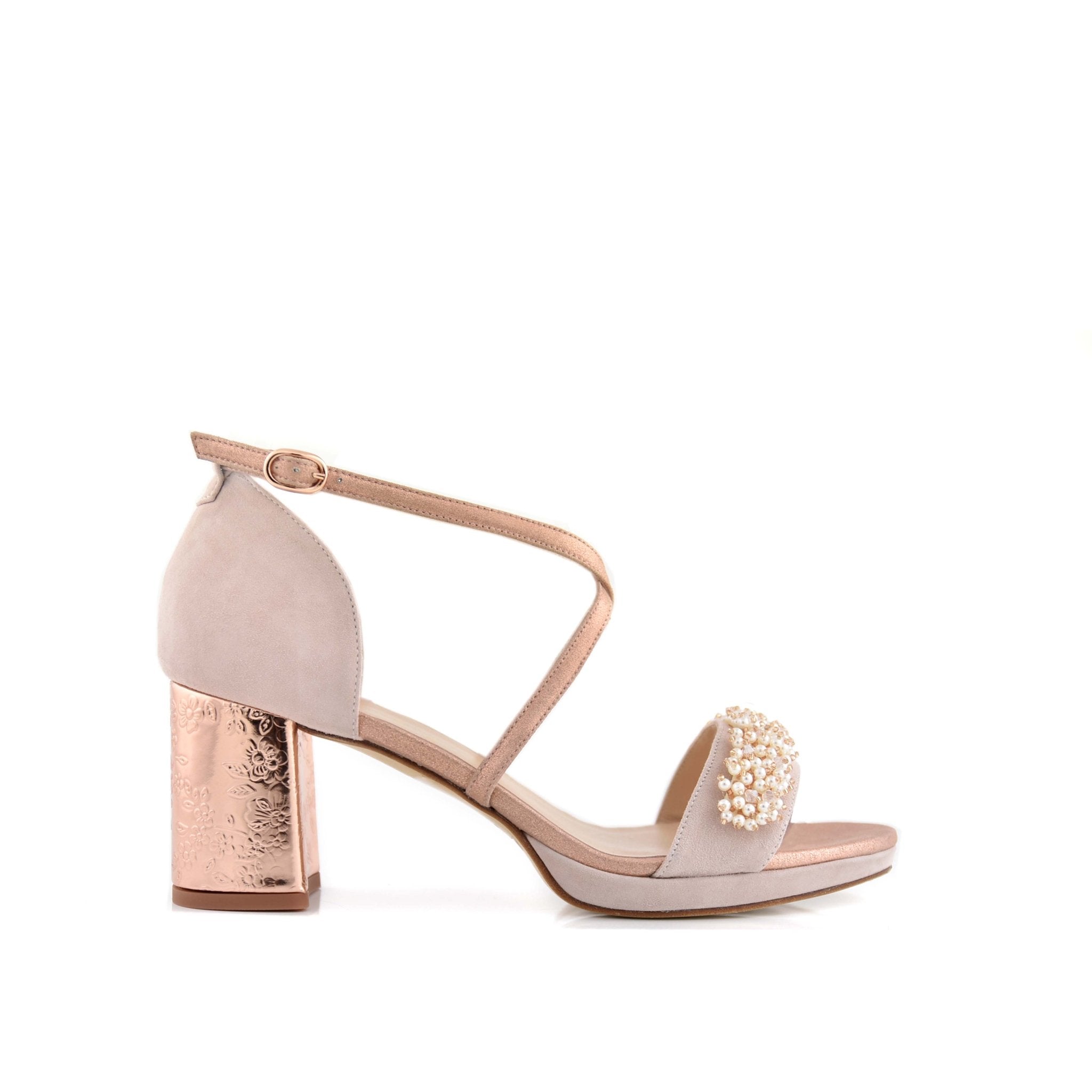 MATILDA rosa suave perls espejo oro rosa midi - zapatos_novia