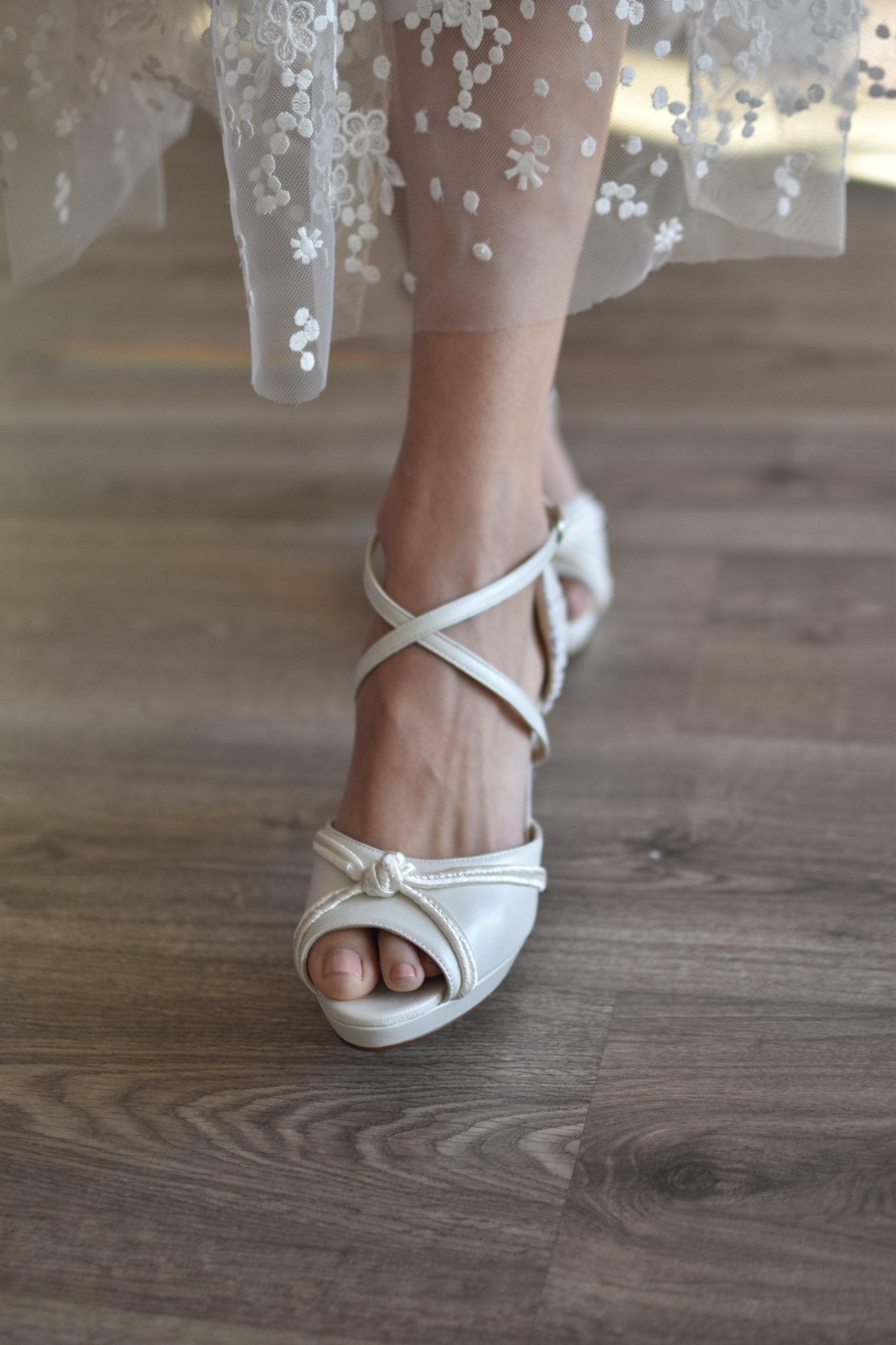 ROSALÍA abierto blanco nudos de seda Bubble petit - zapatos_novia