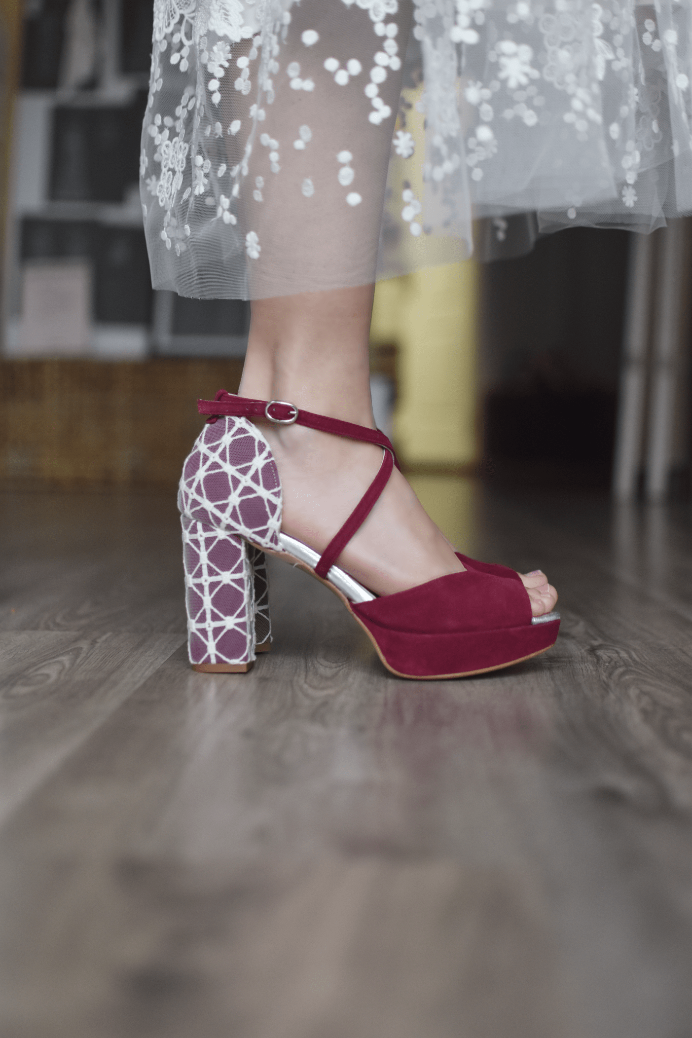 ROSALÍA abierto rojo tejido red 95 - zapatos_novia