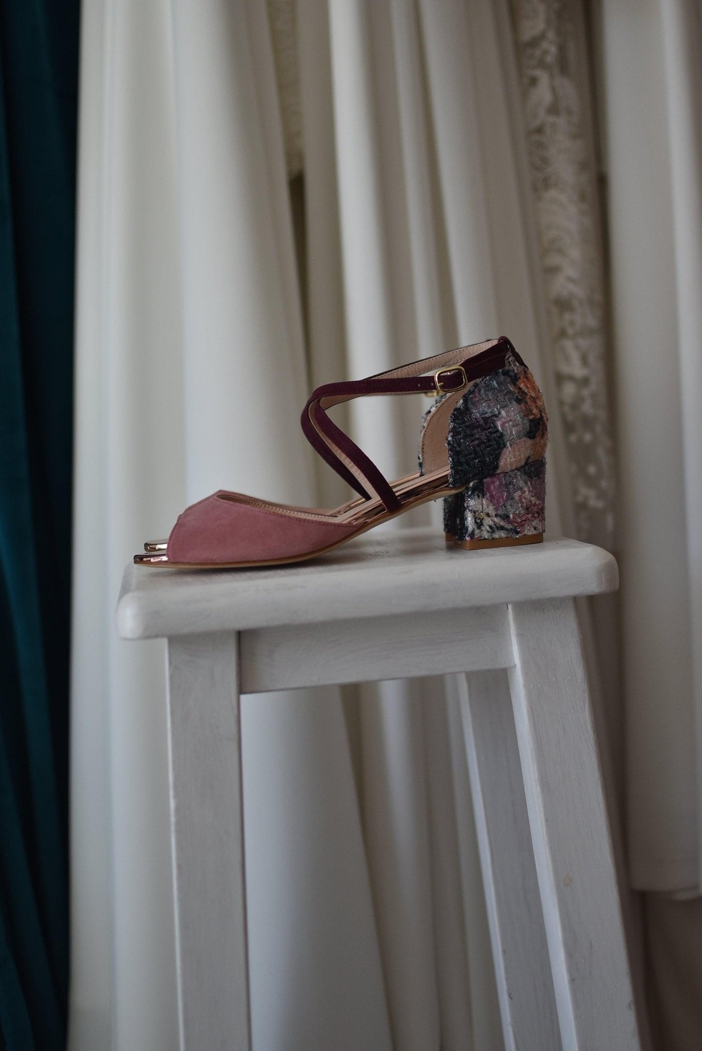 ROSALÍA abierto rosa empolvado Tweed mini - zapatos_novia