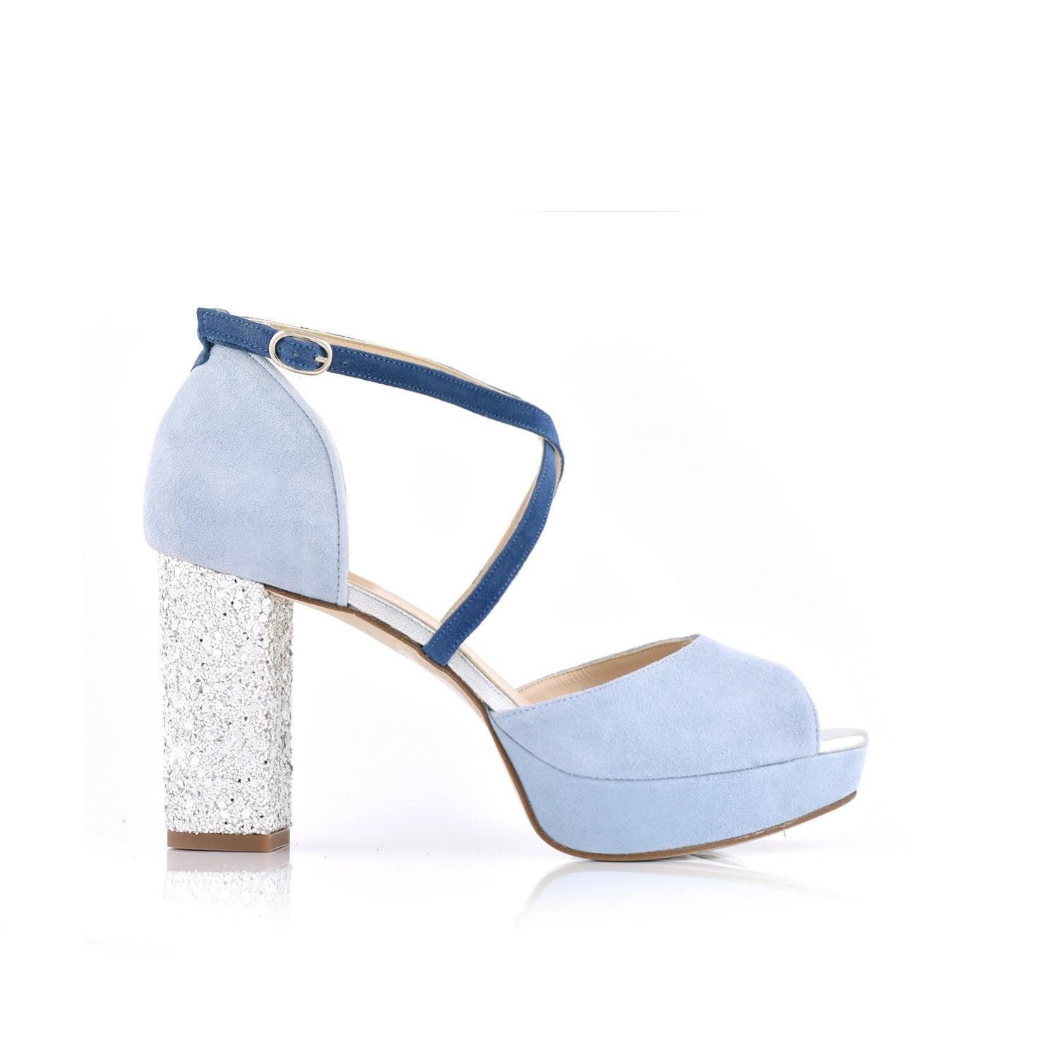 Rosalía Celeste Glitter Alto — Zapatos de novia Lomas Shoes