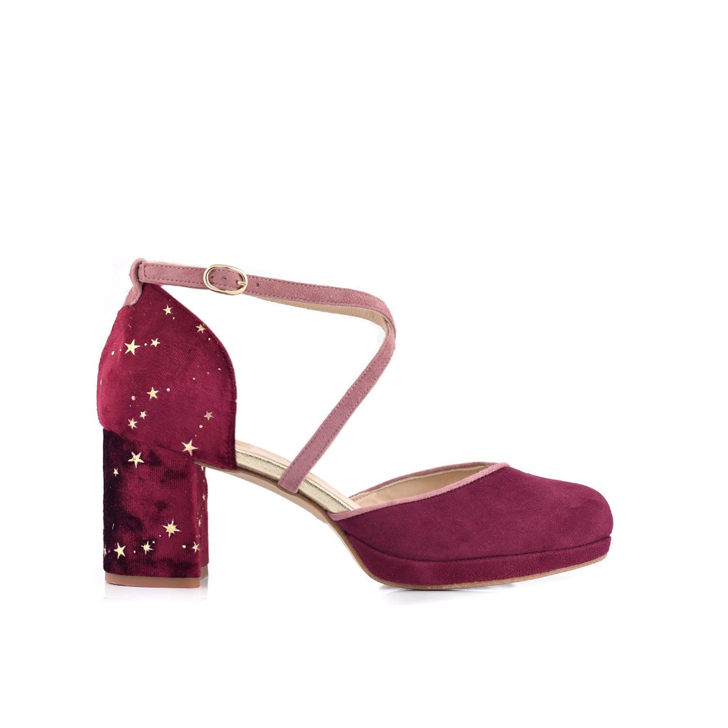 Rosalía Burdeos Constelación Petit — Zapatos de novia Lomas Shoes