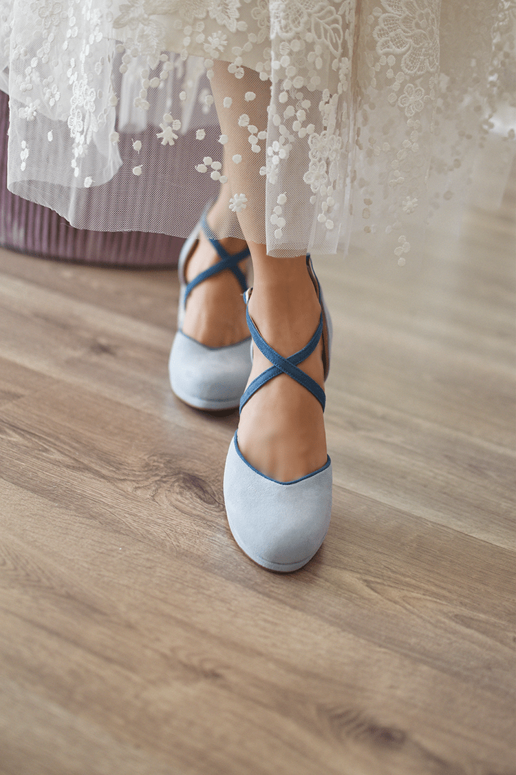 ROSALÍA cerrado celeste y azul oscuro Aquarelle petit - zapatos_novia