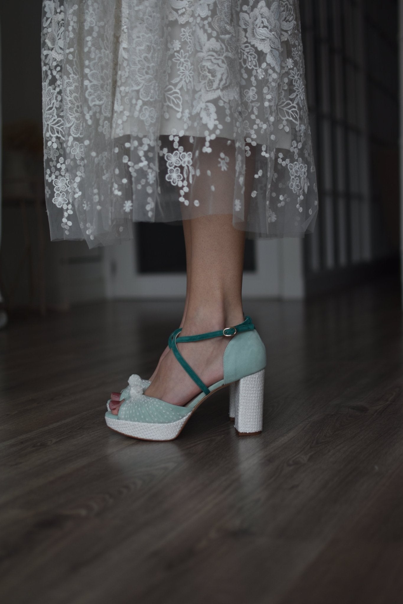 VIKA mint y turquesa plumeti 95 - zapatos_novia