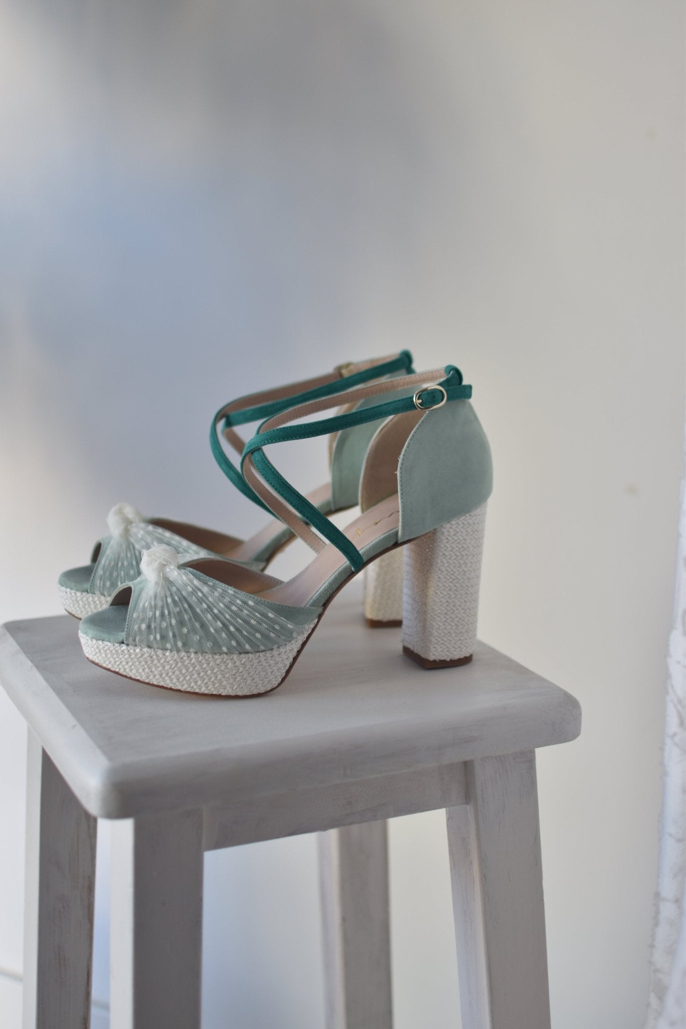 VIKA mint y turquesa plumeti 95 - zapatos_novia