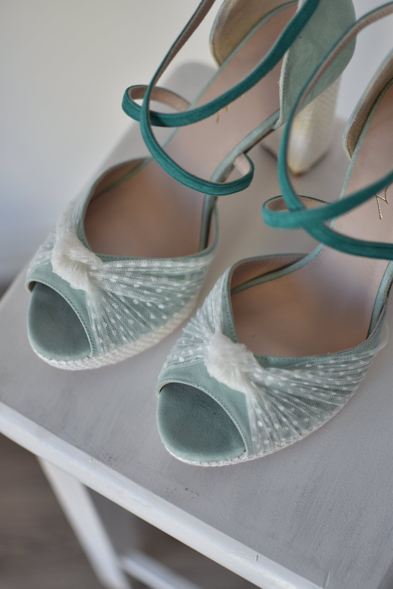 VIKA mint y turquesa plumeti 95 - zapatos_novia