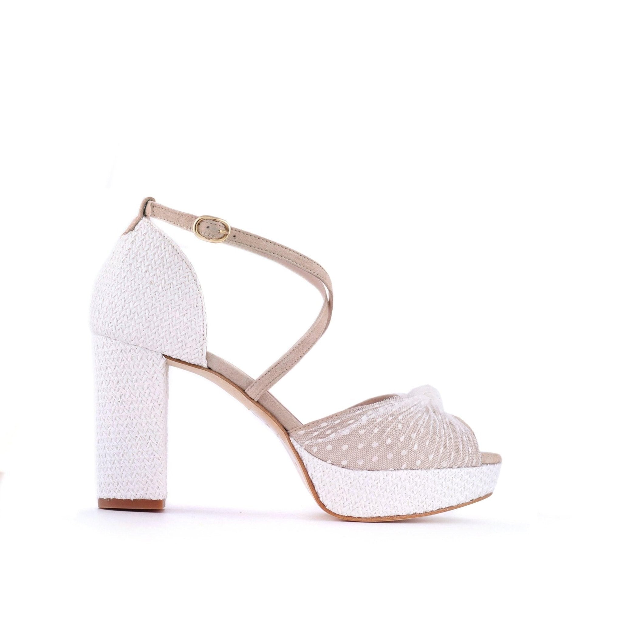 Vika Blanco Natural Plumeti Alto — Zapatos de novia Lomas Shoes