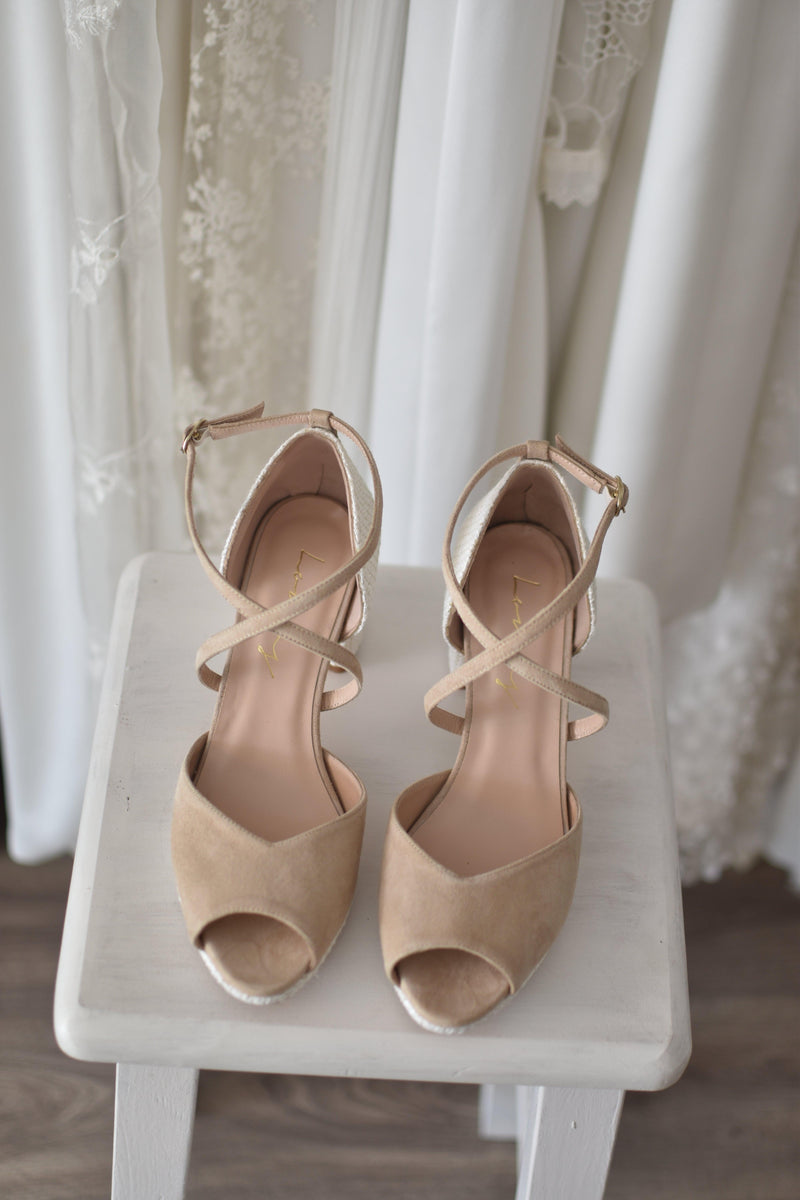 ROSALÍA abierto beige y rafia tacón midi – Lomas-shoes