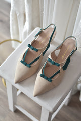 LOLA-Emalina beige y verde tacón 3cm