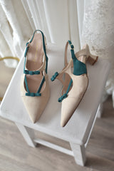 LOLA-Emalina beige y verde tacón 3cm